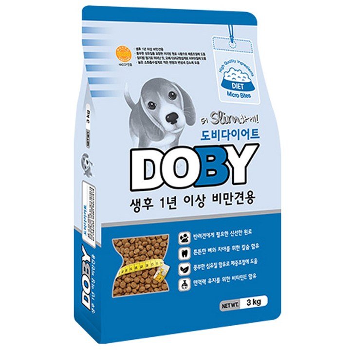 인터펫코리아 어덜트 강아지 도비 다이어트 건식사료, 곡물, 3kg, 1개