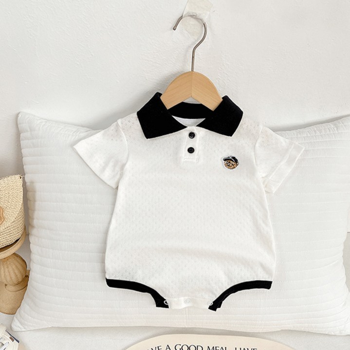 유아용 블랙라인 반팔 곰돌이 카라 바디슈트