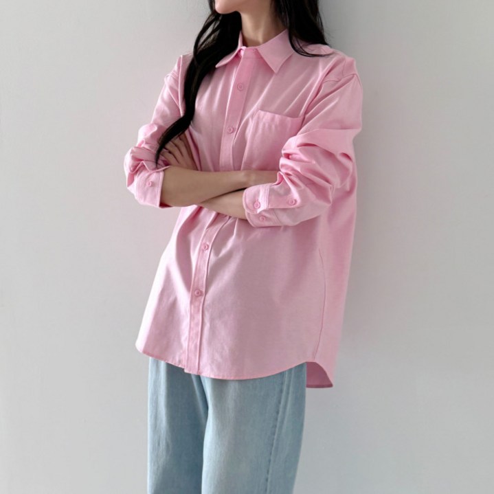 라라온 여성용 베이직 포켓 카라 심플 루즈핏 남방 셔츠 25TSP3432