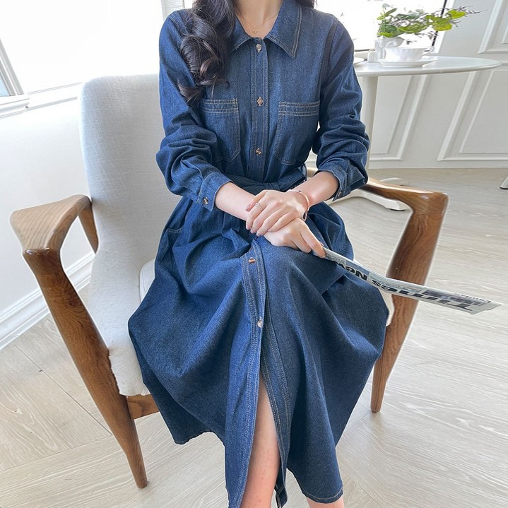 루시다 리콜 데님 롱 원피스