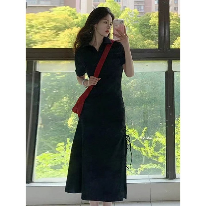 ANYOU 데일리룩 블랙 원피스 여름원피스 휴양지원피스 패션 여성원피스 롱원피스 빅사이즈원피스