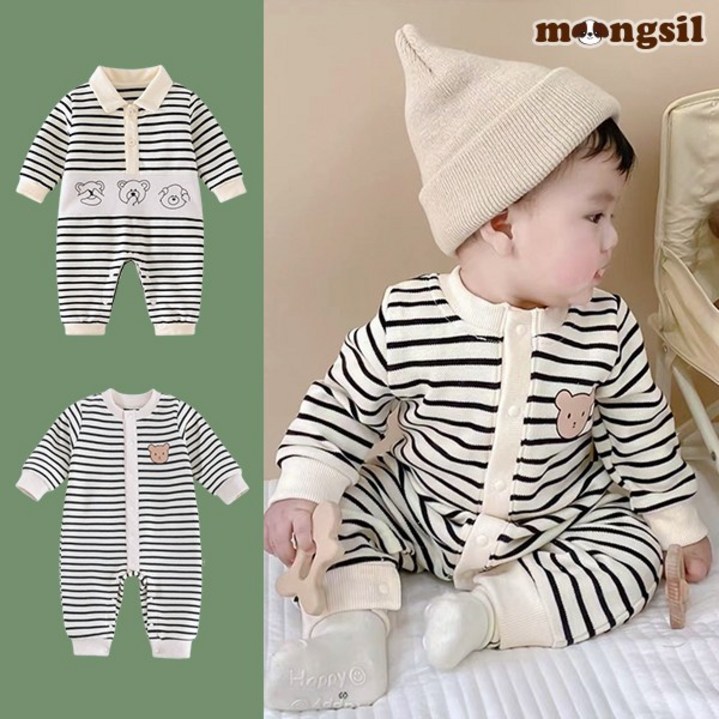 몽실이 곰돌이 스트라이프 우주복 유아용 아기 남아 여아 가을 봄 외출복