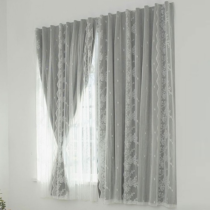 Tooliva 창문형커튼 붙이는 쉬폰 암막 레이스 커텐 100%비침없는 붙이는 봉집형 벨크로 무설치