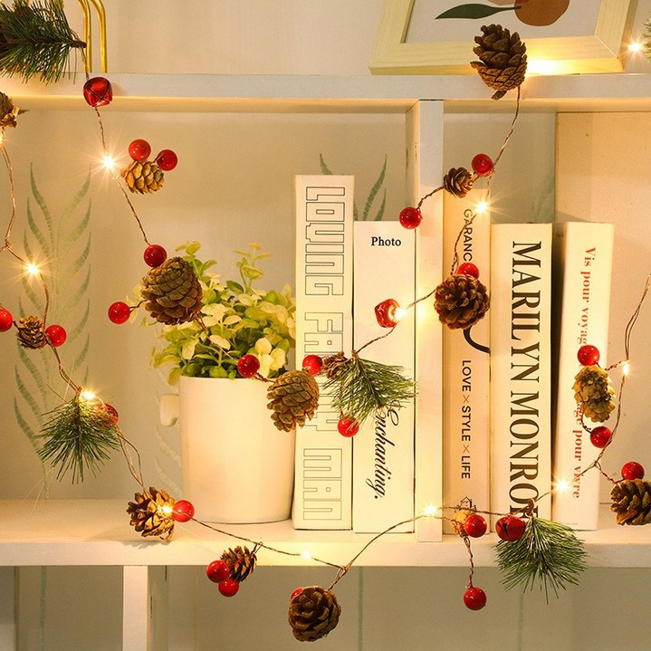 OMT 감성 LED 가랜드 솔방울 앵두 크리스마스 조명 OL-PINE 2M 20구 홈파티용품 파티라이트, 단품, 1개