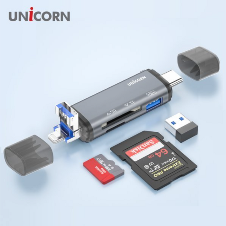 유니콘 OTG 멀티 카드리더기 A타입 C타입 IOS 8핀 USB3.1 포트지원