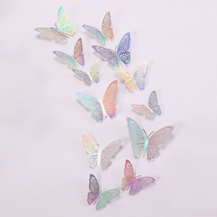 BenF Home 입체 나비 스티커 3D 장식 모형 데코 칼라 벽 장식 인테리어 다꾸 반짝반짝 패턴 빈티지 파티 쇼