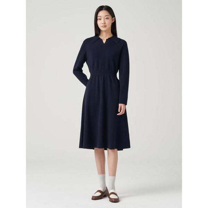 [백화점출고] 빈폴레이디스 레이스 칼라 핏 앤 플레어 니트 원피스 네이비 (BF415UC01R) 가디건 겨울 티셔츠 풀오버 캐주얼