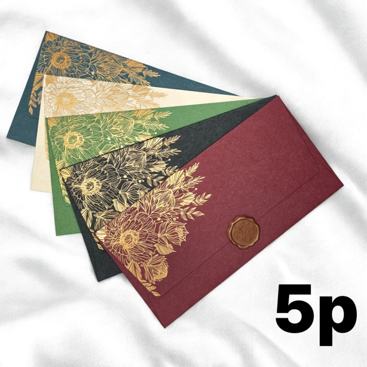 제바 골드플라워 용돈 봉투 실링스티커 세트, 5p