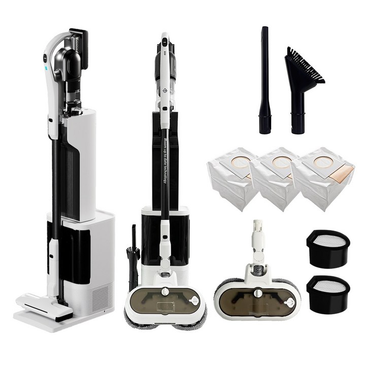 최신형 차이슨 AI 자동 충전 먼지 비움 올인원 스마트 타워 무선청소기, AI TOWER 청소기  물걸레키트, 화이트