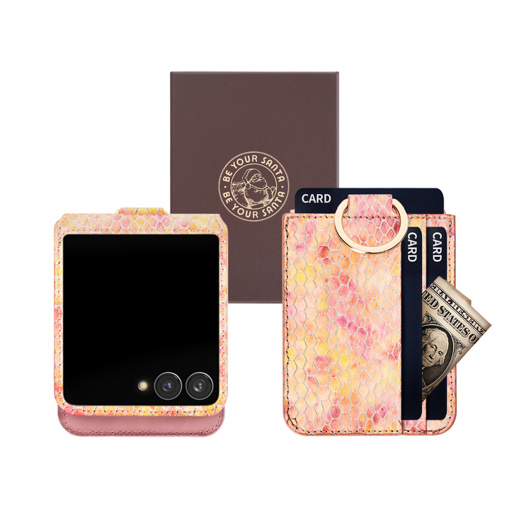 비유어산타 천연가죽 핑거그립 카드수납형 Z플립7케이스 블랙맘바