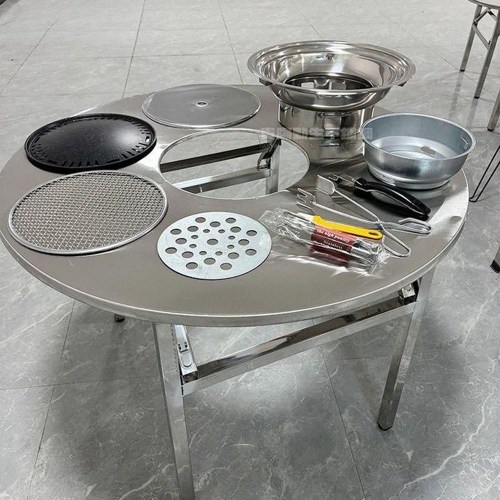 고기집 테이블 숯불 불판 원형 접이식 화로 스텐 업소용 A.100cm