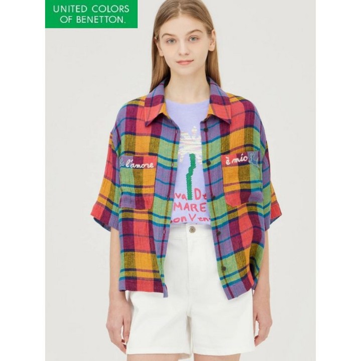 베네통 카프리 체크 블라우스 BABLA1541
