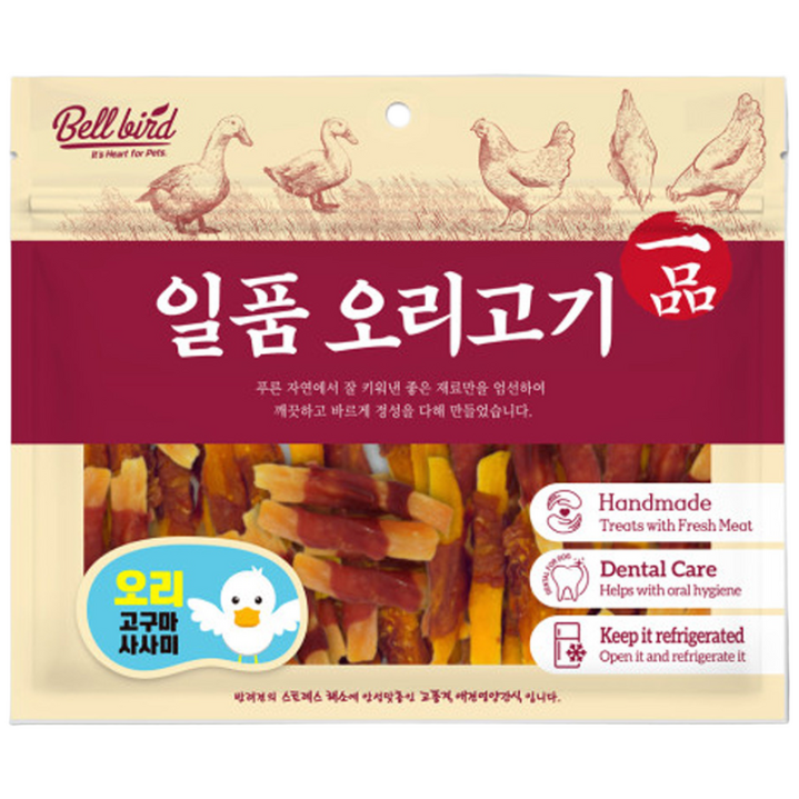벨버드 일품 오리 사사미 육포 대용량 간식, 1개, 300g, 고구마 사사미
