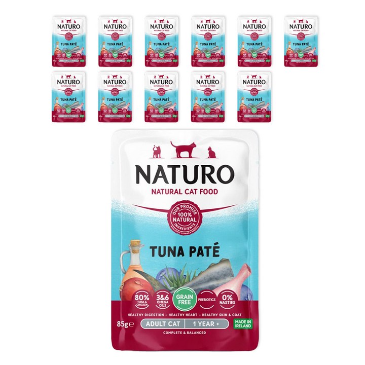 내추로 어덜트 고양이 습식사료 파테 주식 파우치, 닭+참치, 85g, 12개, 참치