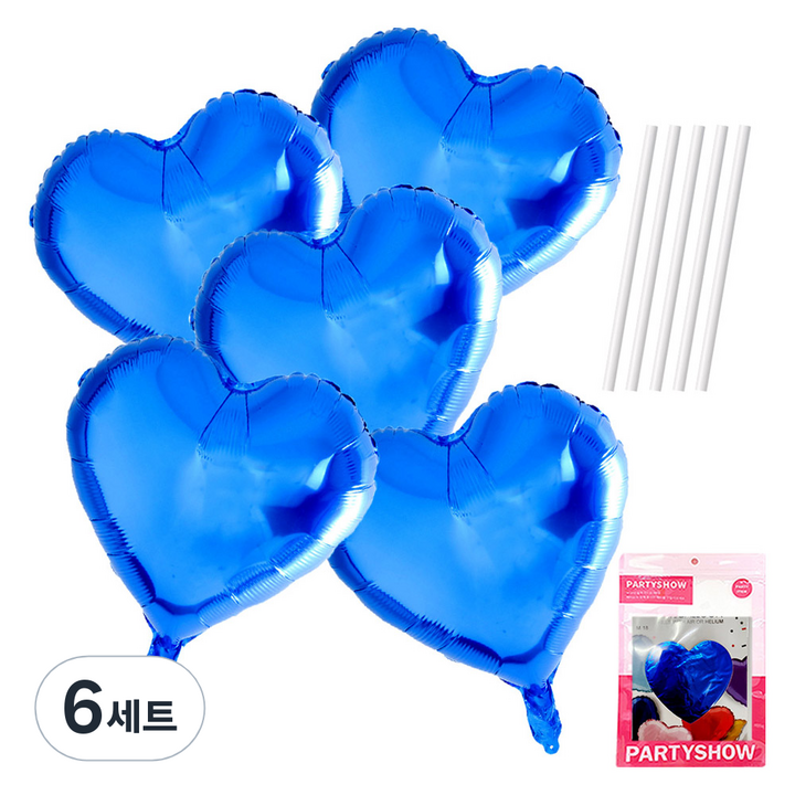 파티쇼 하트 은박 풍선 45cm 5p + 빨대 5p 세트, 블루(풍선), 6세트
