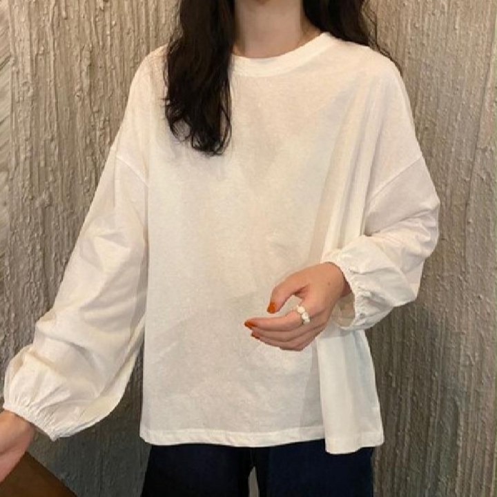 아베크 여성용 라운드넥 기본 단색 티셔츠