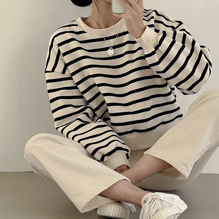 아이엠몽 여성용 브파 스트라이프 크롭기장 맨투맨 아이엠몽 여성용 브파 스트라이프 크롭기장 맨투맨