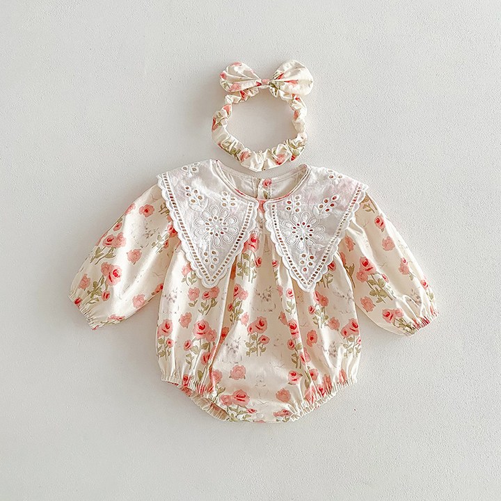 스타도어 유아용 로즈 카라 긴팔수트  헤어밴드 세트