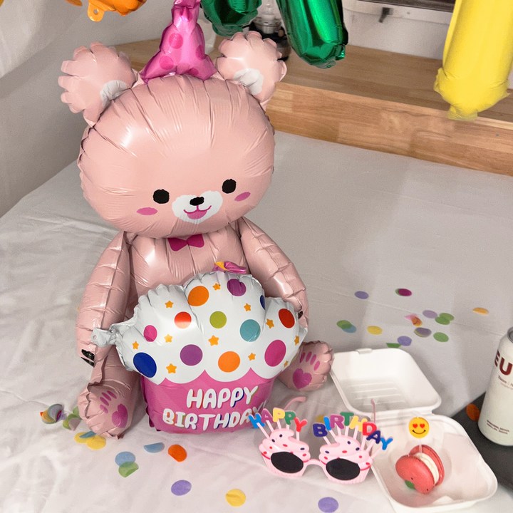 컵케이크 곰돌이 생일 풍선 1개