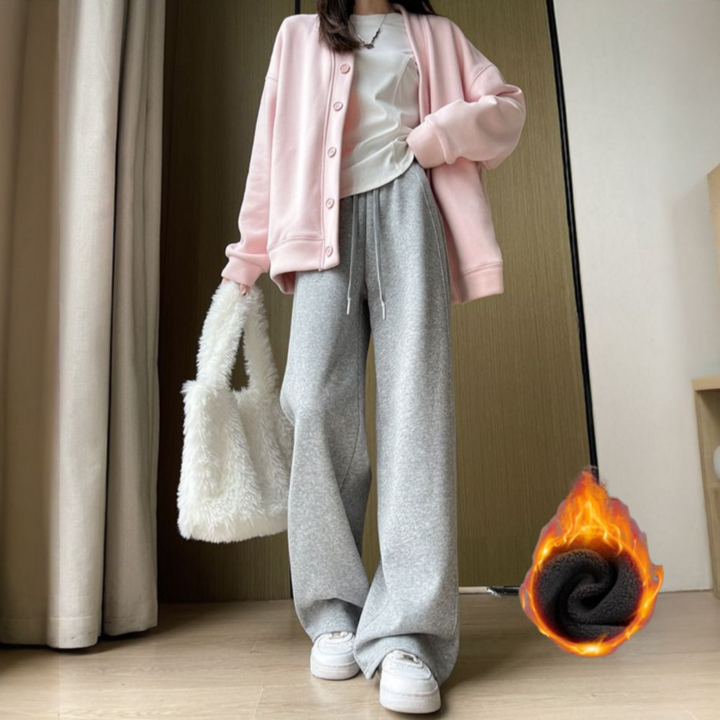어반블룸 겨울 여성 기모 롱 와이드 루즈 핏 밴딩 트레이닝 팬츠