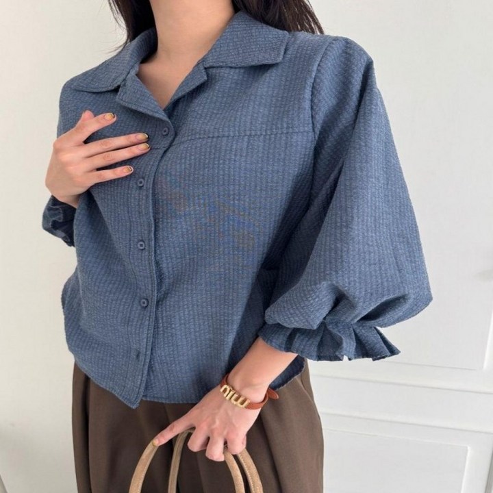 클래식무드 단정하고 카라 리본 여성 퍼프 블라우스 셔츠남방 정장 우아한 룩