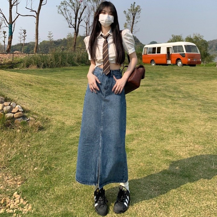 르비에 어반 여성 롱 청치마 데님스커트 롱 키작녀 빅사이즈 H라인스커트