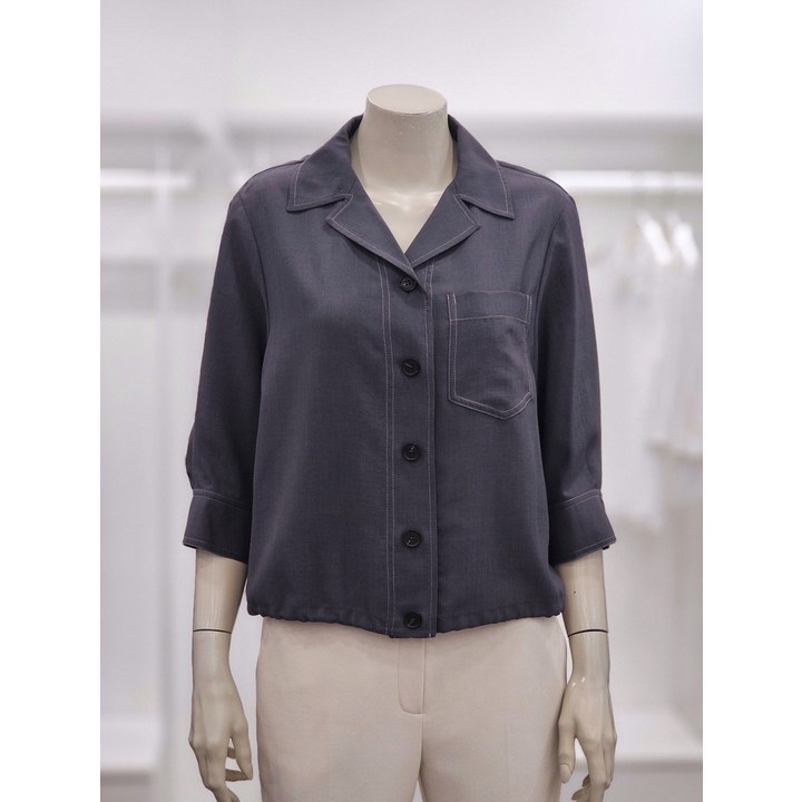 프렐린 배색 스티치 카라넥 블라우스 RBB252410