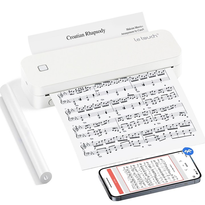 당일출고 레터치 휴대용프린터 블루투스 무선 라벨 프린터 A4 모바일 포토프린터롤 감열지 1롤 내장 수험생선물 열전사 감열식