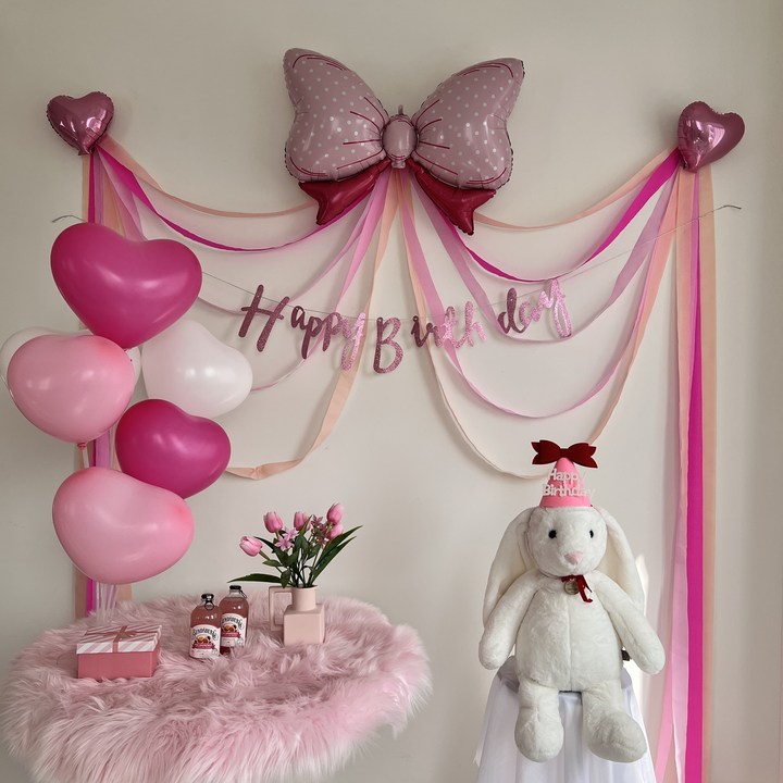 하피블리 핑크 하트 풍선 여자 생일 파티 용품 세트, 생일파티(핑크)