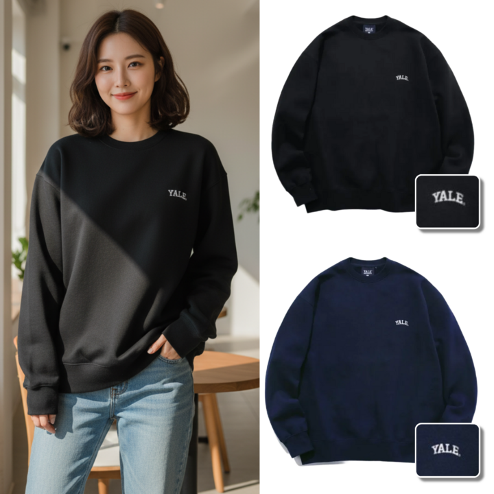 예일 스몰아치 맨투맨 티셔츠 봄가을용 라운드넥 오버핏 남녀공용