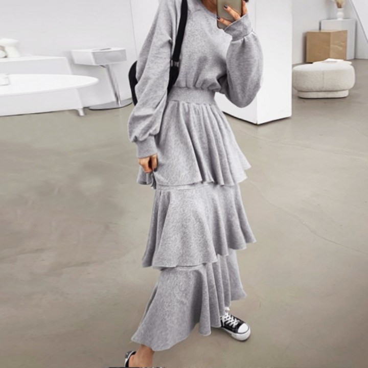 떳다그녀 포이븐 캉캉 롱 원피스 기모, 쭈리