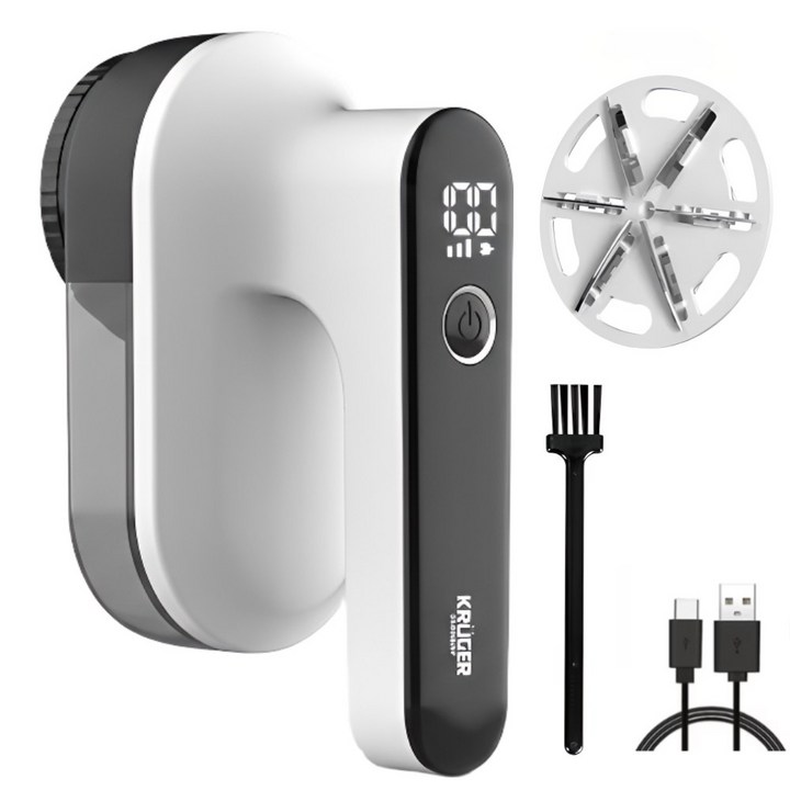 크루거 보풀제거기 세탁소용 6중 충전식 대용량 LED, 프리미엄 화이트블랙, KRLR-1329