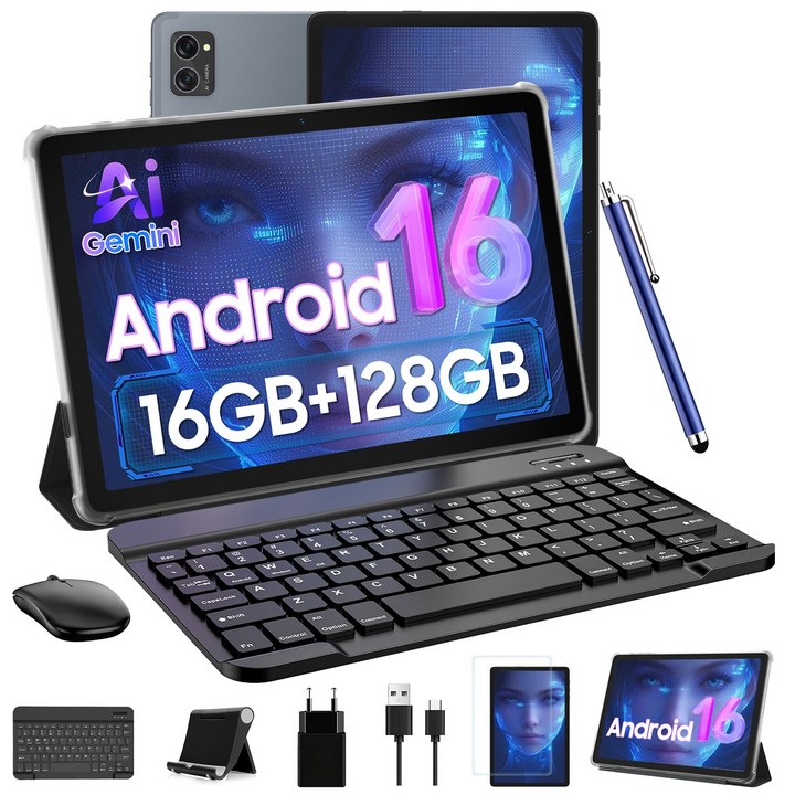 TABWEE 10인치 태블릿 최신 안드로이드 16 2026 최신 옥타코어 CPU 16GB + 128GB Widevine L1 태블릿pc 키보드 마우스 터치펜 세트