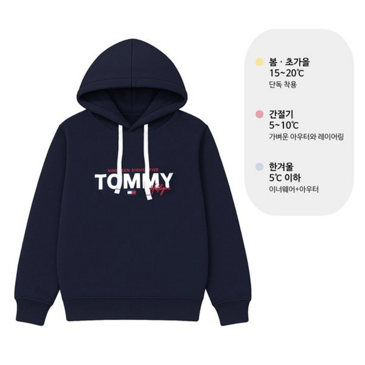 [정품] 타미힐피거 후드 티셔츠 브루스드백 플리스 남성 후디 네이비 09T4530-411