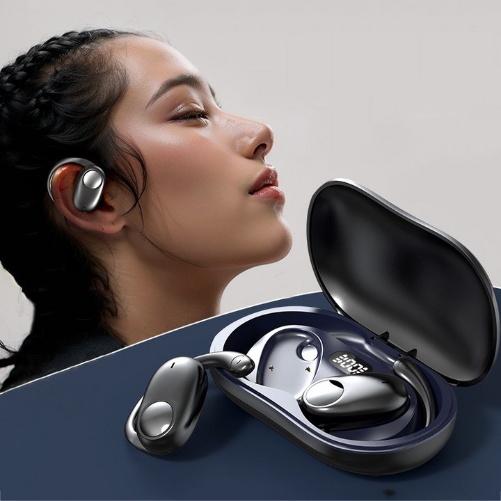 Fowod 입체 서라운드 오픈식 OWS 블루투스 5.3 이어폰 방수 귀걸이형 골전도 고음질 노이즈 캔슬링 스포츠 이어폰, 블랙