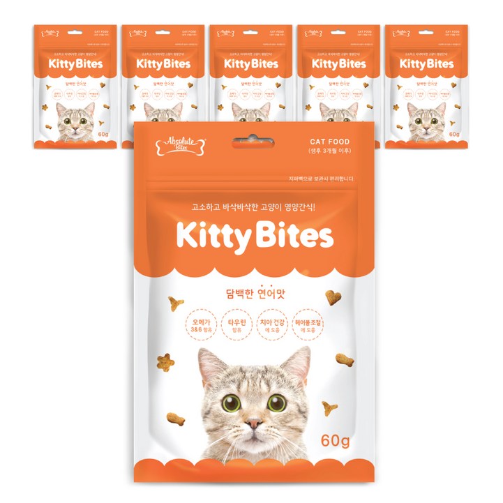 앱솔루트바이트 키티바이트 고양이 간식 60g, 연어맛, 6개