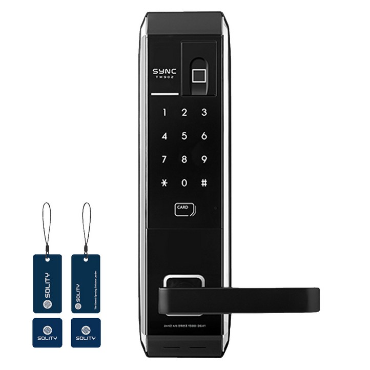 솔리티 지문인식 싱크 손잡이 있음 도어락 SYNC TM902  걸이형키 2p  스티커키 2p