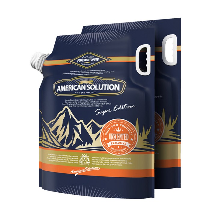 아메리칸솔루션 슈퍼에디션 언씬티드 벤토나이트 고양이 모래, 9.07kg, 2개, 무향
