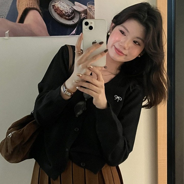 앤드스타일 여성용 발렛 브이리본 니트 긴팔 가디건 264291