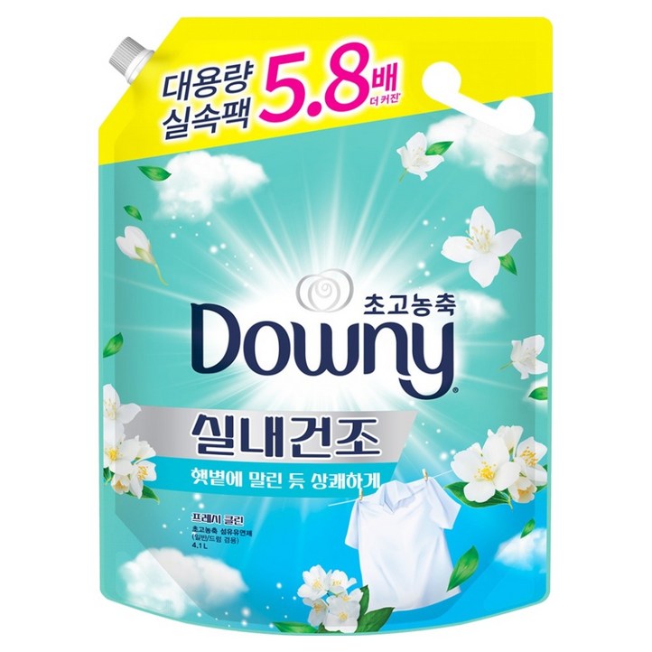 다우니 실내건조 초고농축 섬유유연제 프레시 클린 자스민향 리필, 4.1L, 1개