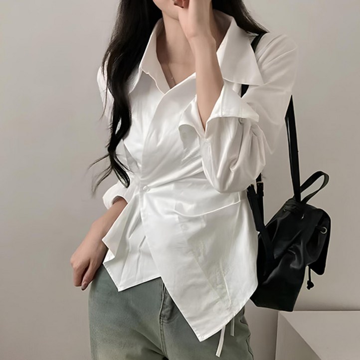 비비에모 여성용 마티네 언발란스 버튼 카라 셔츠 10875