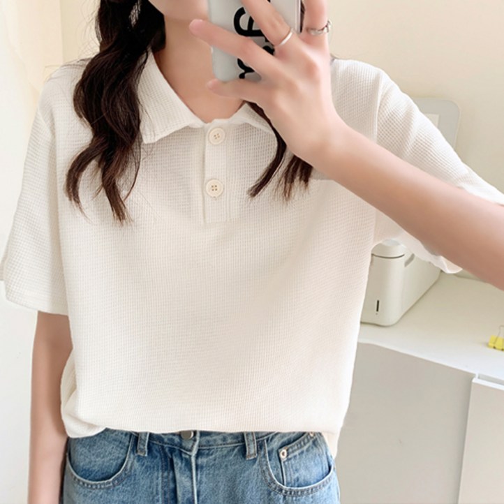 레몬소울 여성용 르바 와플 카라 반팔 티셔츠 레몬소울 여성용 르바 와플 카라 반팔 티셔츠