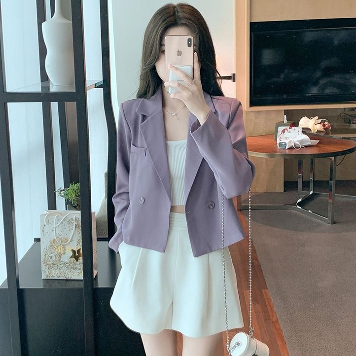 패션 여성복 숏 정장 자켓 봄가을 루즈핏 심플 여성 얇은 자켓 직장인 데일리 여성 긴팔 정장 코트 PXY