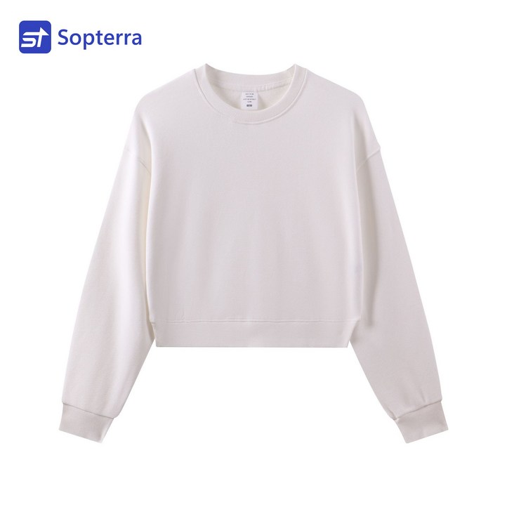 Sopterra 여성 오버핏 크롭 무지 맨투맨 면질 긴팔 티셔츠