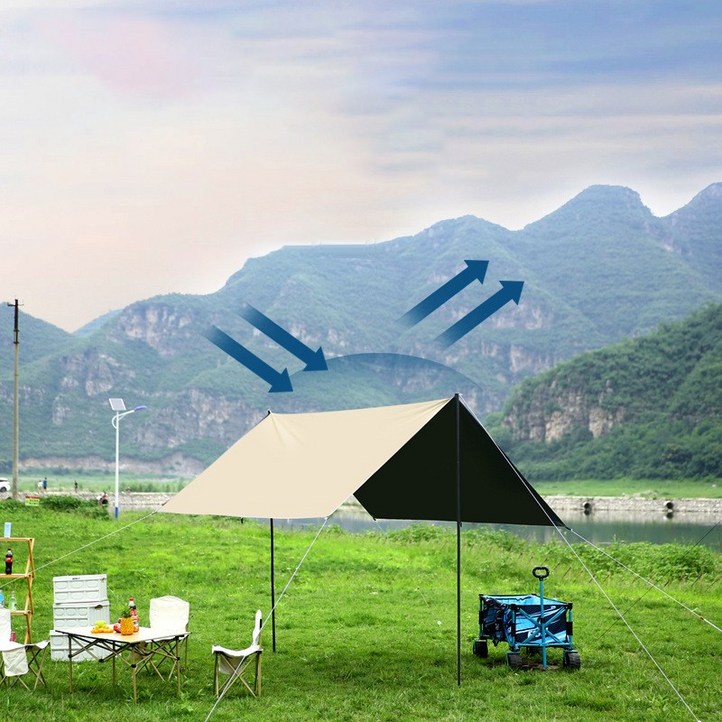 A star 블랙코팅 캠핑 옥스포드 타프 방수 휴대용 천막 99자외선 차단, 베이지