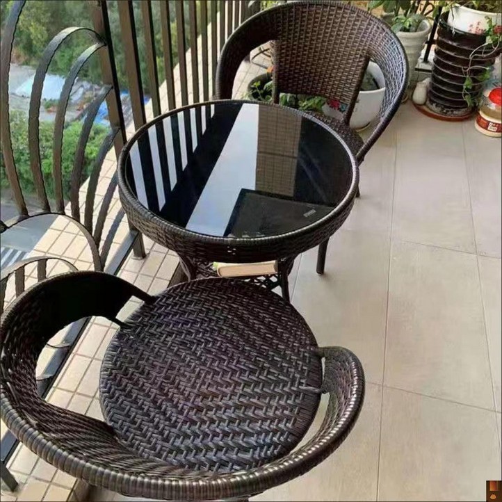 야외 라탄 의자 쇼파 등나무 3 종 세트 발코니 티 테이블과 레저 정원 커피 테이블 조합 등받이