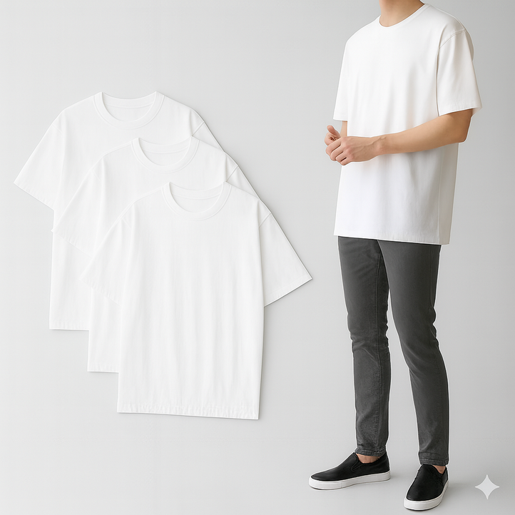 셀프메이드 국산 빅사이즈4XL 순면 100 30수 라운드 오버핏 반팔면티셔츠 3p3매입