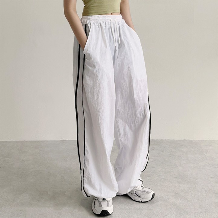 쿨링팬츠투웨이핏 델리 바스락 투라인 와이드 트레이닝 트랙 팬츠