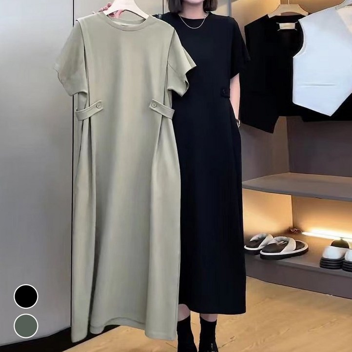 4488메이리앤 체형커버 빅사이즈 오버핏 반팔 롱 원피스