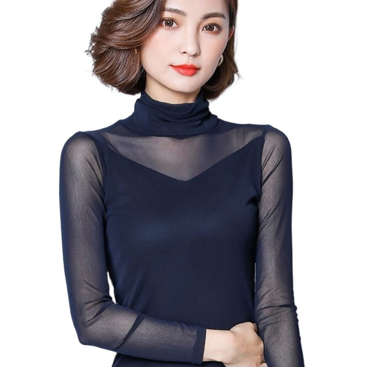 Makone 여자 티셔츠 가을 라운드넥 블라우스 여성